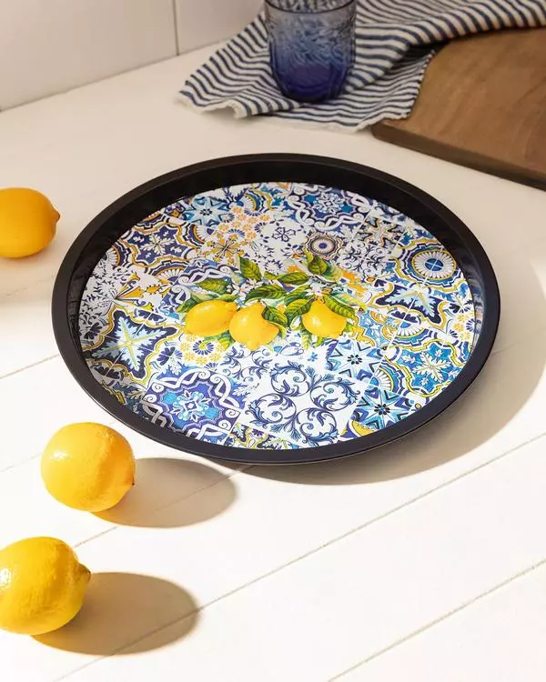 Lemoncha Round Metal Tray