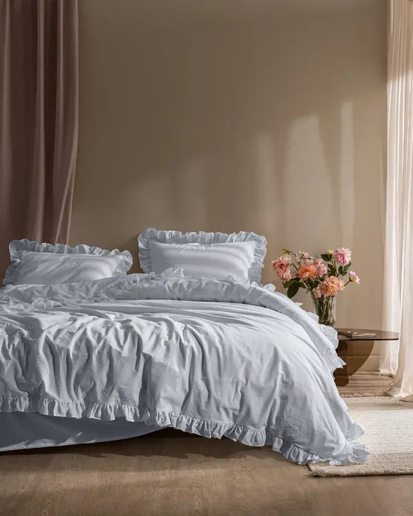 Obernai Single Size Ruffle Plain Washed Duvet Cover Set